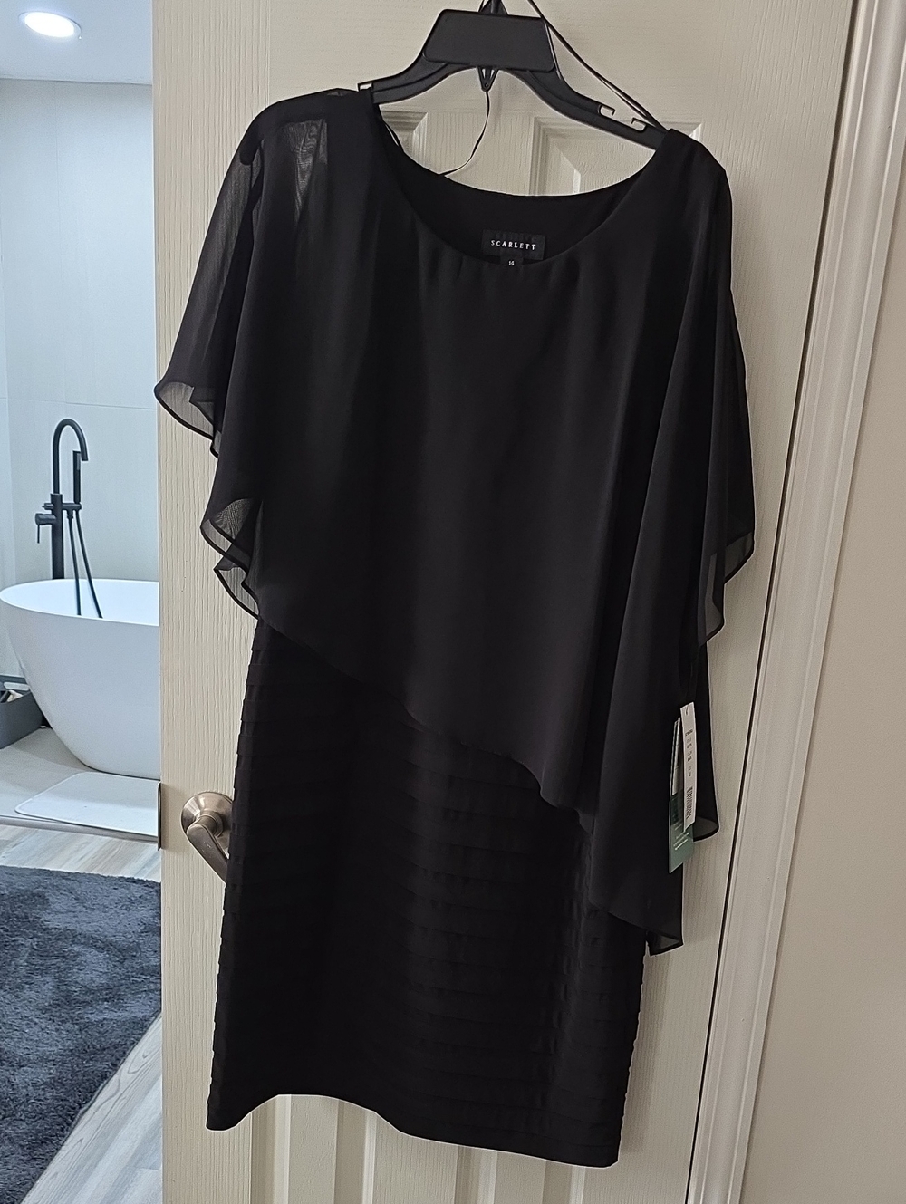 Scarlett Black Asymmetric Chiffon Overlay Midi Dress